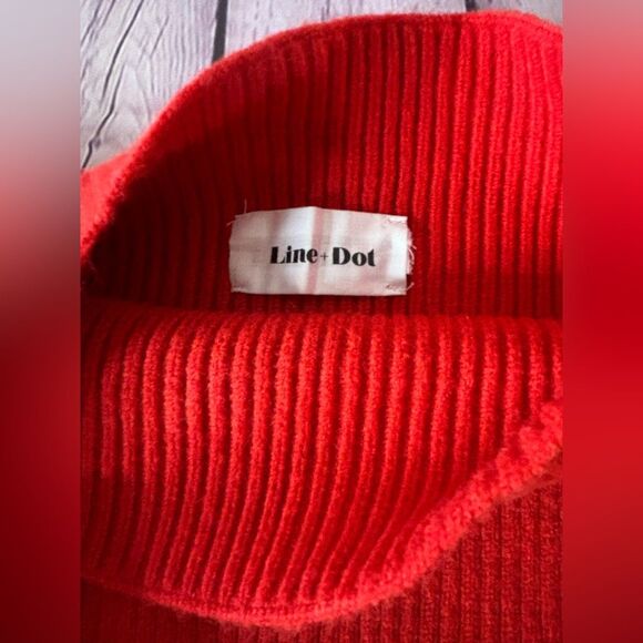 Line & Dot Anthro Adler Red Ribbed Sweater Mock Neck Balloon Sleeve Large L - Picture 2 of 10